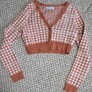 Urban Outfitters Tan and Cream Checkered Cardigan